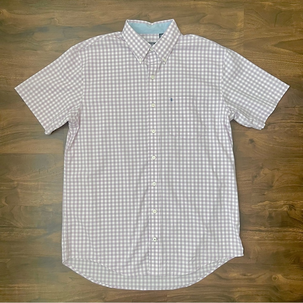 IZOD Big and Tall Button Up Short Sleeve Shirt Pink Plaid NWOT Size LT